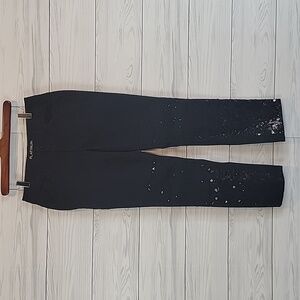 Chico's Platinum Black Denim Sequin Embellished Pants Womens Size S (Chicos 00)